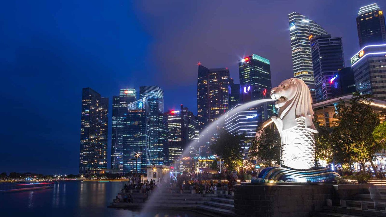 Singapore skyline and port symbolising services-led economic resilience